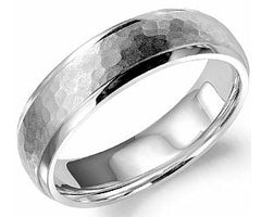 14KW Gold 6mm Wedding Band with Hammered Middle Sectioin and Polished Edges.