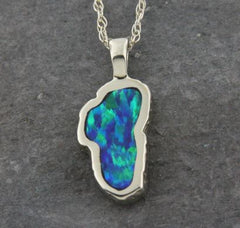Medium 14 Karat White Gold Lake Tahoe Pendant with Lab-Grown Opal.
ME