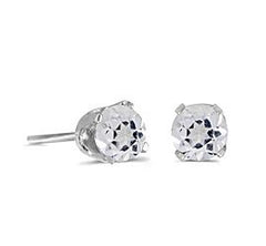 14 Karat White Gold Stud Earrings with Round 5mm White Topaz