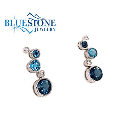 14 Karat White Gold Blue Topaz and Diamond Earrings