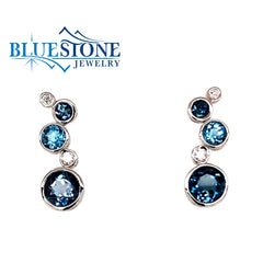 14 Karat White Gold Blue Topaz and Diamond Earrings
