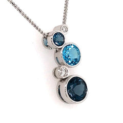 14 Karat White Gold Pendant with 2.30 Carats Total Weight of Round Blu