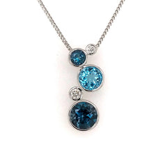 14 Karat White Gold Pendant with 2.30 Carats Total Weight of Round Blu