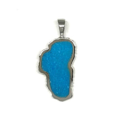 Extra Large Sterling Silver Lake Tahoe Pendant with Turquoise.
Measur