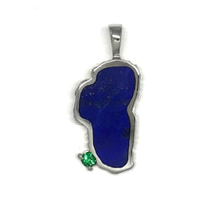 Extra Large Sterling Silver Lake Tahoe Pendant with Lapis and a Chatha