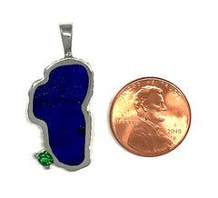 Extra Large Sterling Silver Lake Tahoe Pendant with Lapis and a Chatha