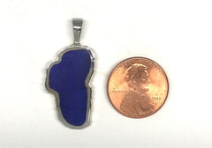 Extra Large Sterling Silver Lake Tahoe Pendant with Lapis.
Measures 1
