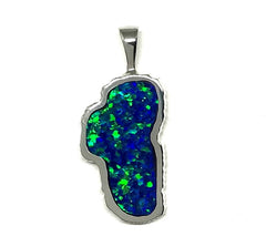 Extra Large Sterling Silver Lake Tahoe Pendant with Lab Grown Opal.
M