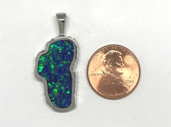 Extra Large Sterling Silver Lake Tahoe Pendant with Lab Grown Opal.
M
