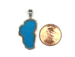 Extra Large Sterling Silver Lake Tahoe Pendant with Turquoise.
Measur