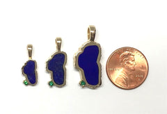 Large 14 Karat Yellow Gold Lake Tahoe Pendant with Lapis & Emerald