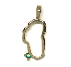 Large 14 Karat Yellow Gold Lake Tahoe Outline Pendant w/ Emerald