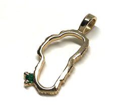 Large 14 Karat Yellow Gold Lake Tahoe Outline Pendant w/ Emerald