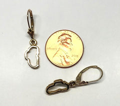 Small 14 Karat Yellow Gold Outline of Lake Tahoe Lever Back Earrings.