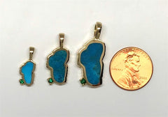 Medium 14 Karat Yellow Gold Pendant with a Lake Tahoe Shaped Turquoise