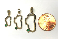 Large 14 Karat Yellow Gold Lake Tahoe Outline Pendant w/ Emerald