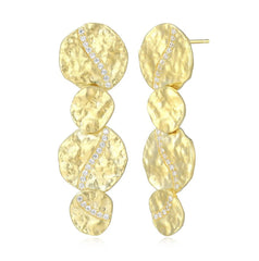 Silver and 14K Gold Plated Hammered Disc Earrings with CZ's