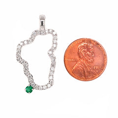 XL 14 Karat White Gold Lake Tahoe Diamond Pendant with Emerald