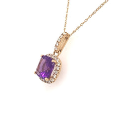 14K Yellow Gold Pendant w/ Amethyst & Diamonds