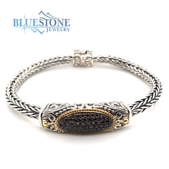 Silver & 18 Karat Yellow Gold Black Diamond Bracelet