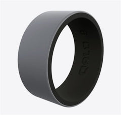 Men's Silver and Black Silicone Ring. 9mm Wide. Ring Size 8.