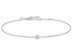 Sterling Silver Rhodium Plated Bracelet w/ One Cubic Zirconia -7.25"