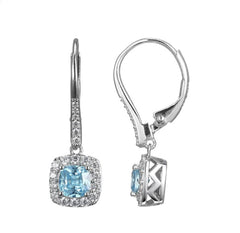 Sterling Silver Lever Back Earrings w/ Blue Cubic Zirconias
