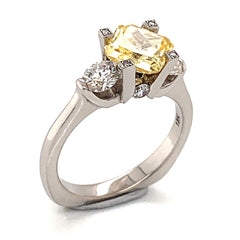 18K White Gold Engagement Ring with Yellow CZ & Diamonds-Size 7**30%OFF**