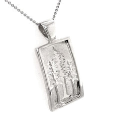 Sterling Silver Rectangular Pendant with Three Tree design on an 18"