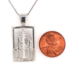 Sterling Silver Rectangular Pendant with Three Tree design on an 18"