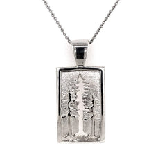 Sterling Silver Rectangular Pendant with Three Tree design on an 18"