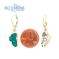 Medium Sized 14 Karat Yellow Gold Lever Back Earrings with 2 Lake Taho