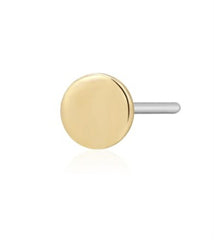 14K Yellow Gold Flat Back Single Stud Earring with Solid Gold Dot/Disc