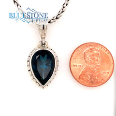 Sterling Silver Pendant with a Pear Cut London Blue Topaz Gemstone. Pe