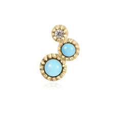 14K Yellow Gold Flat Back Earring with Turquoise & White Sapphires