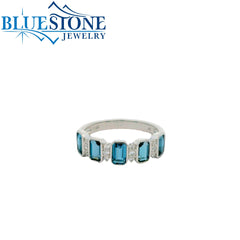 14KT White Gold London Blue Topaz Bezel Set Band - Size 6.75