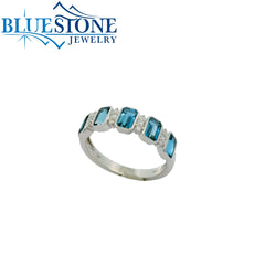 14KT White Gold London Blue Topaz Bezel Set Band - Size 6.75