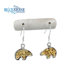 Small Silver Bear Earring with Gold Nuggets
