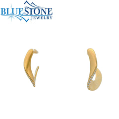 14KT Yellow Gold Bend Drop Earrings With Diamonds