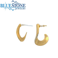 14KT Yellow Gold Bend Drop Earrings With Diamonds