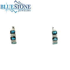 14KT White Gold London Blue Topaz Bezel Set Hoop Earrings