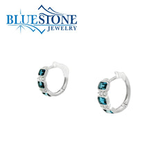 14KT White Gold London Blue Topaz Bezel Set Hoop Earrings