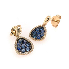 14 Karat Yellow Gold Earrings with Rose Cut Blue Sapphires and Diamonds