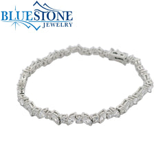 Sterling Silver Round & Marquise CZ Tennis Bracelet - 7.25"