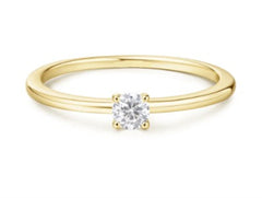 Sterling Silver and 14KT Gold Plated Simple Solitaire CZ Ring- Sz. 7.5
