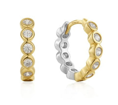 Silver and 14K Gold Plated Bezel Set Cubic Zirconia Hoop Earrings - 9.5mm