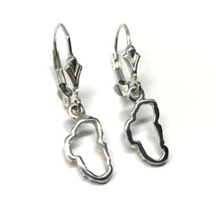 Small Sterling Silver Outline of Lake Tahoe Lever Back Earrings.
Meas