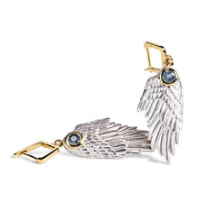 Silver Earrings with White Rhodium & 18k Gold plating and Blue Sapphires