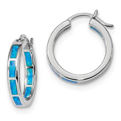 Sterling Silver Lab Grown Blue Opal Hoop Earrings