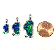 Large Sterling Silver Lake Tahoe Pendant with Lab Grown Opal & Simulat